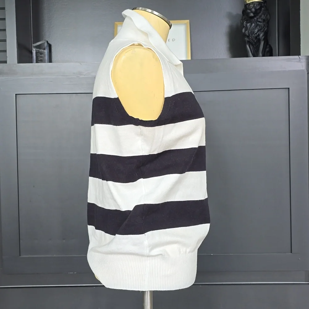 Striped Black and White Collared Sweater Vest Top - Picture 4 of 6